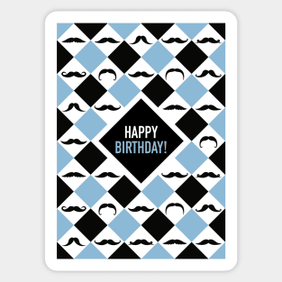 Happy Birthday! Mustaches Black & Blue Sticker